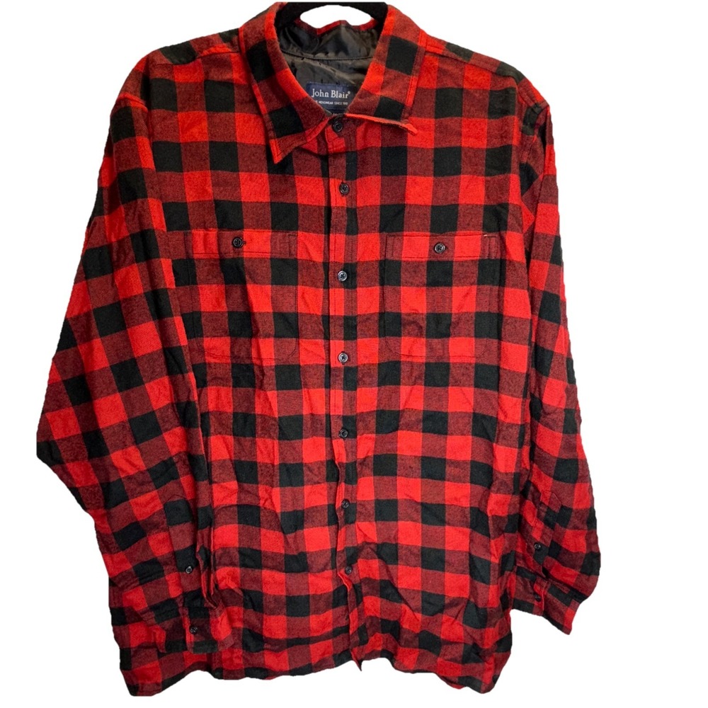 John Blair mens red‎ plaid flannel shirt button down Medium
